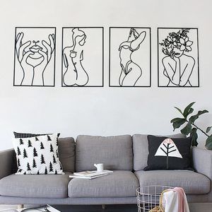 4 Pack Black Wall Art Décor, Minimalist Décor Single Line Art Wall Décor, Real🐟